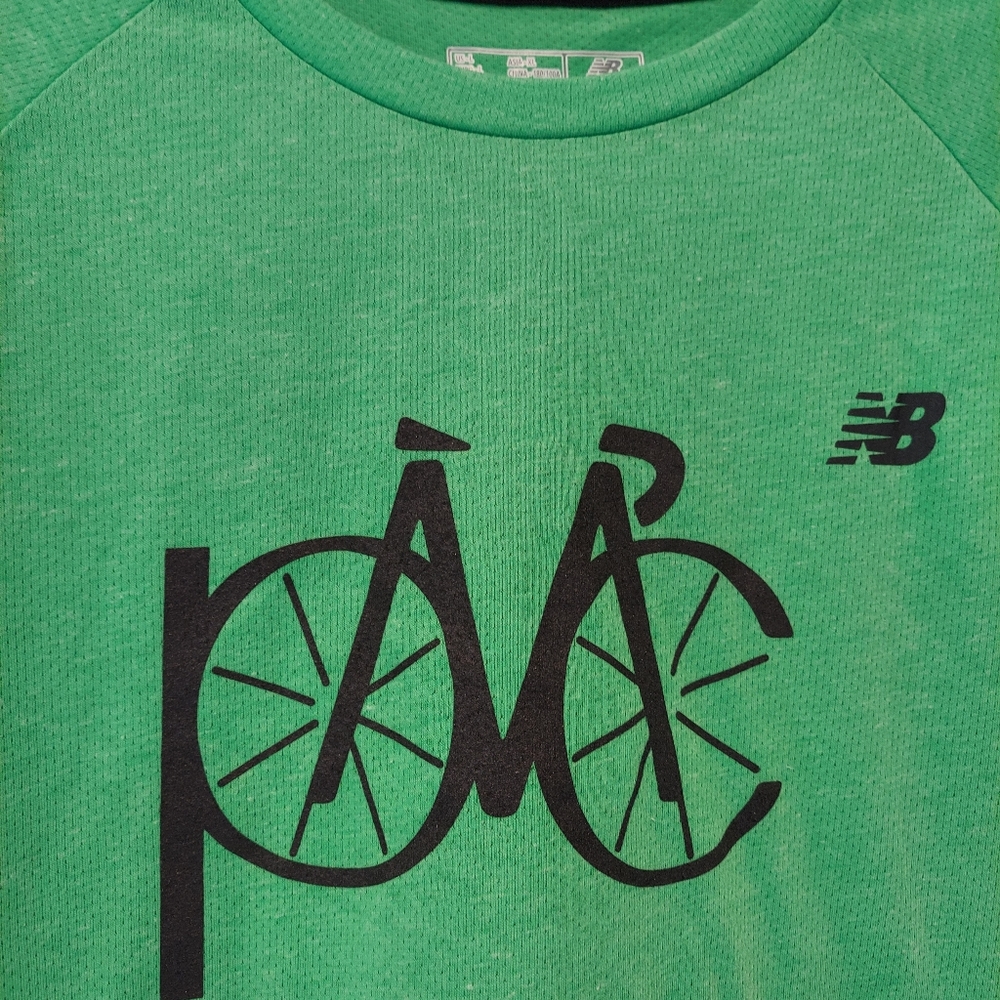 New Balance Men's short sleeve tee short white green graphic bicycle dry-fit L - Picture 2 of 7